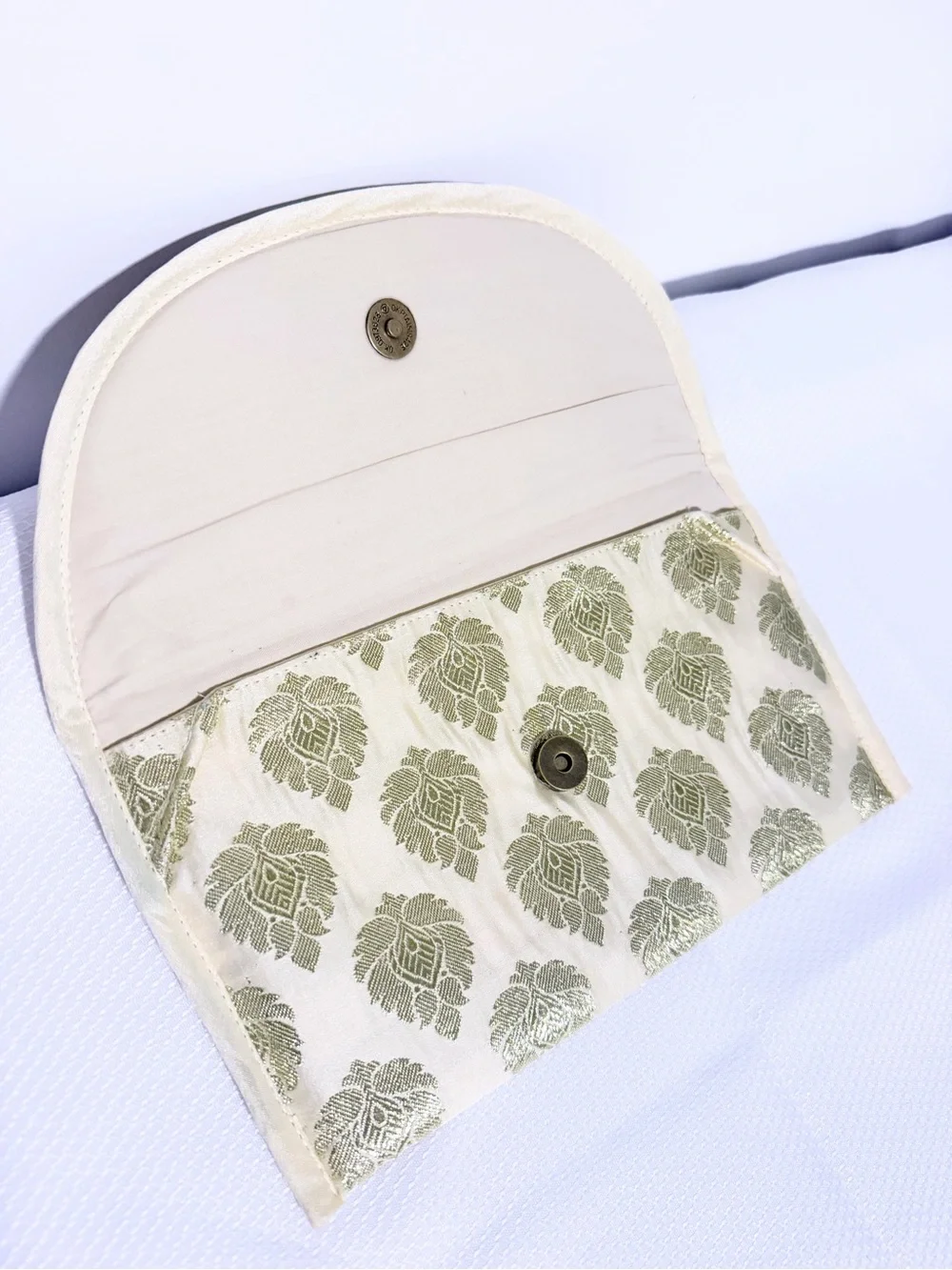 Elegant Cream,Purple & Gold Brocade Clutch Bag